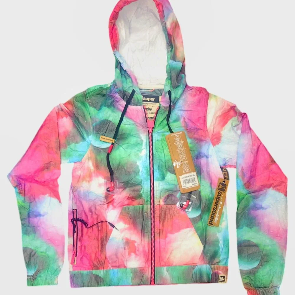 Juniors Hoodie Buddies Galaxy Built-in Headphones Lightweight Windbreaker Jacket - Picture 2 of 5